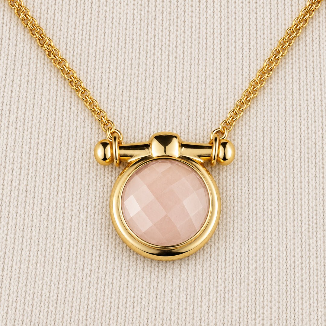 Urban Equestrian  Adele - Rose Quartz Equestrian Horse Bit Necklace in Gold