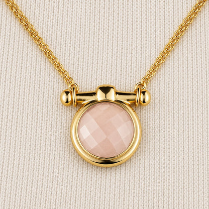Urban Equestrian  Adele - Rose Quartz Equestrian Horse Bit Necklace in Gold