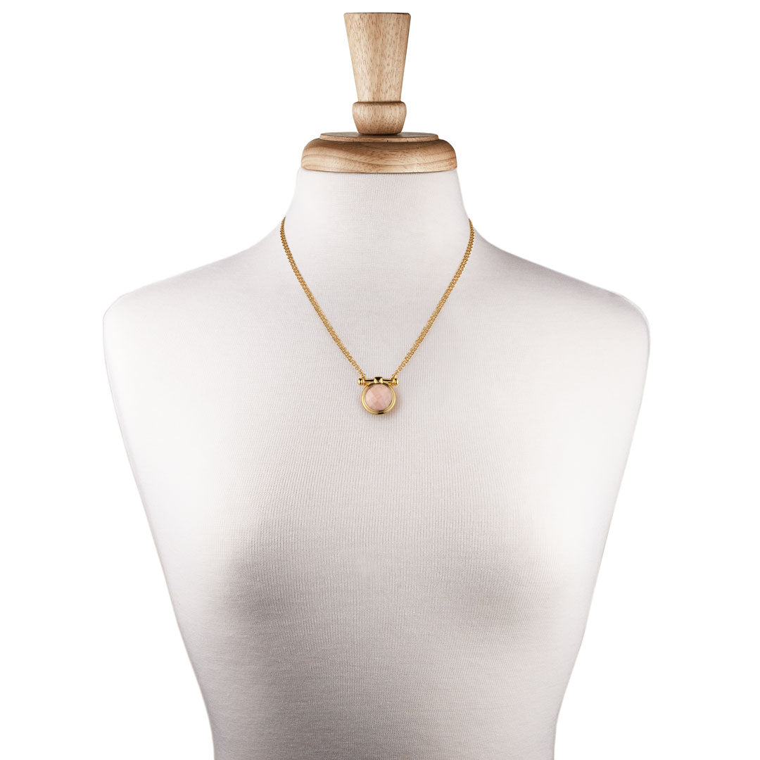 Urban Equestrian  Adele - Rose Quartz Equestrian Horse Bit Necklace in Gold