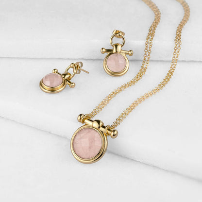 Urban Equestrian  Adele - Rose Quartz Horse Bit Equestrian Earring in Gold