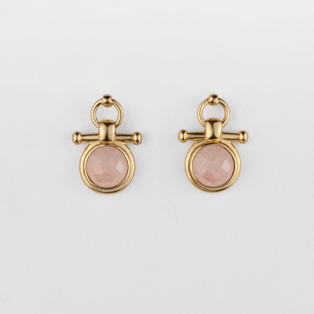 Urban Equestrian  Adele - Rose Quartz Horse Bit Equestrian Earring in Gold