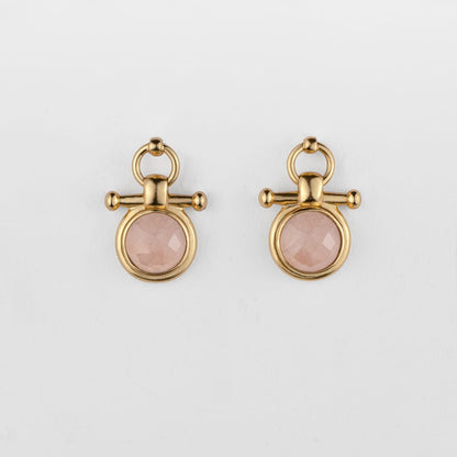 Urban Equestrian  Adele - Rose Quartz Horse Bit Equestrian Earring in Gold