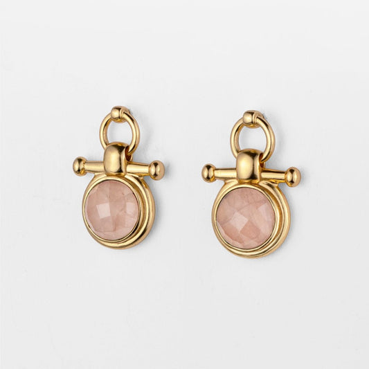 Urban Equestrian  Adele - Rose Quartz Horse Bit Equestrian Earring in Gold