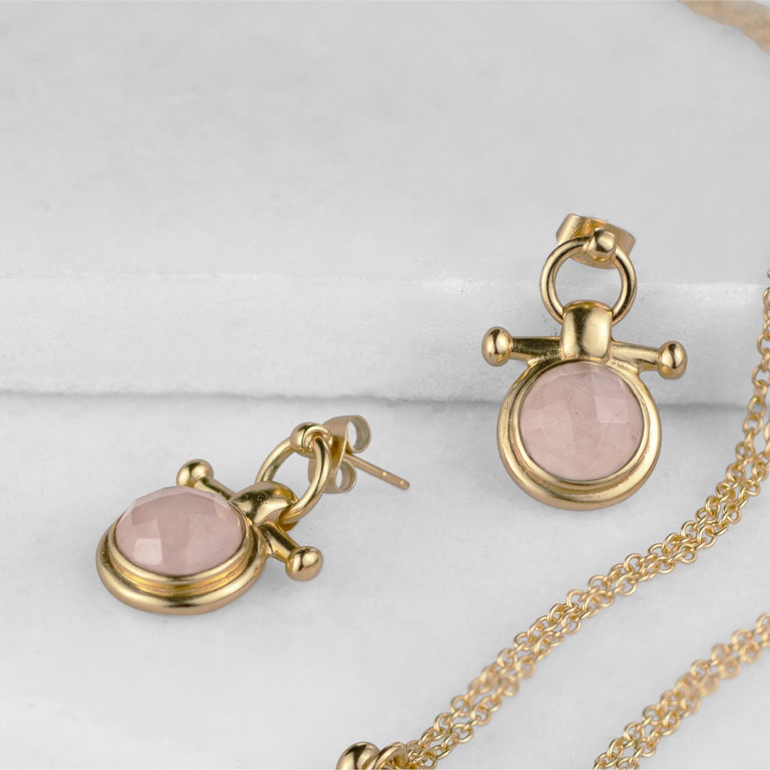 Urban Equestrian  Adele - Rose Quartz Horse Bit Equestrian Earring in Gold