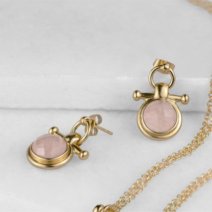 Urban Equestrian  Adele - Rose Quartz Horse Bit Equestrian Earring in Gold