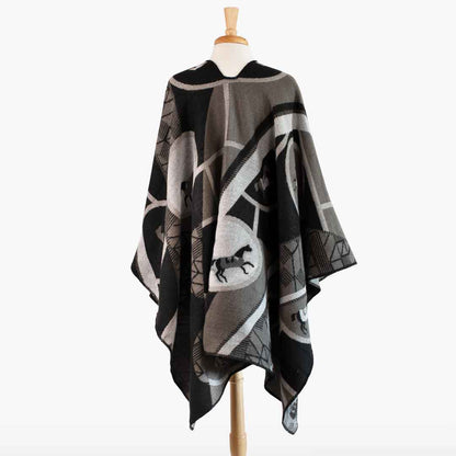 Urban Equestrian  Adina -  Equestrian Motif Shawl in Charcoal Wrap