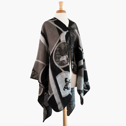 Urban Equestrian  Adina -  Equestrian Motif Shawl in Charcoal Wrap