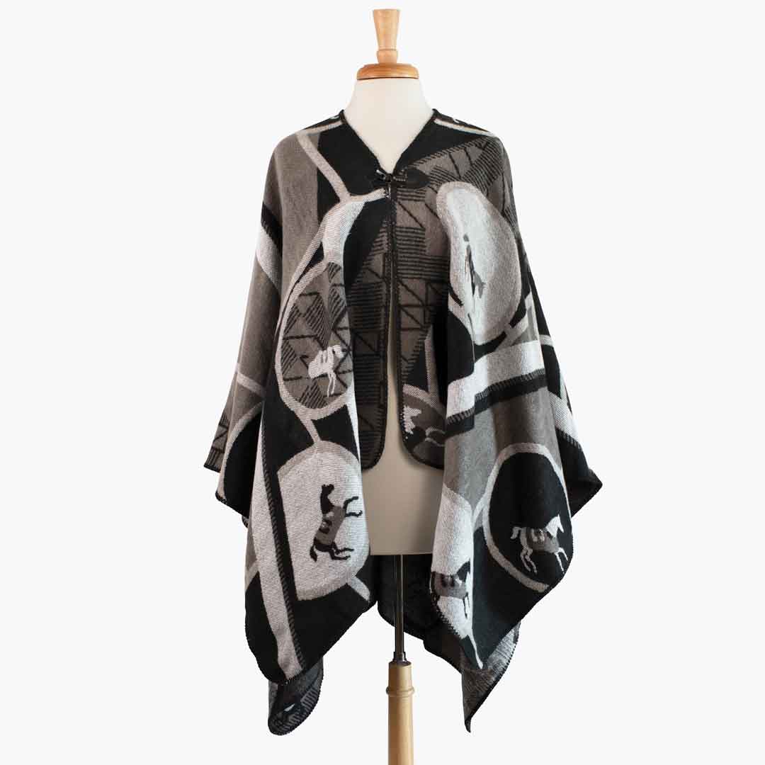 Urban Equestrian  Adina -  Equestrian Motif Shawl in Charcoal Wrap