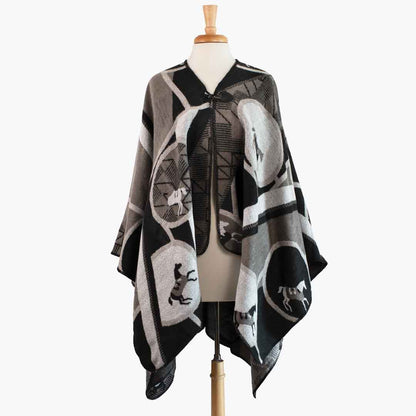 Urban Equestrian  Adina -  Equestrian Motif Shawl in Charcoal Wrap