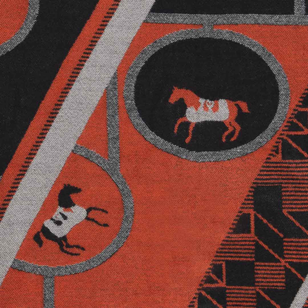 Urban Equestrian  Adina -  Equestrian Motif Shawl in Tangerine, Charcoal and Black Luxe Wrap