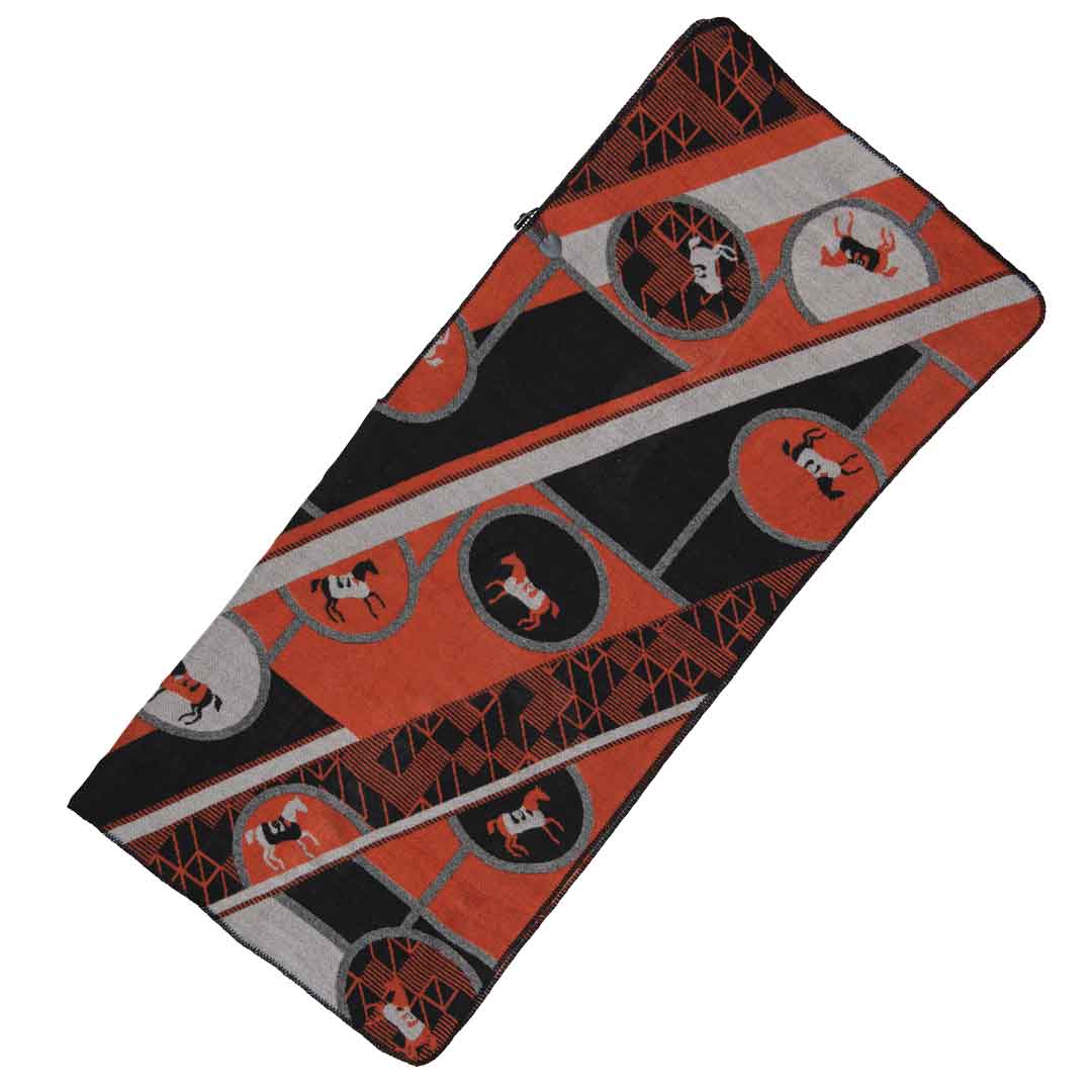 Urban Equestrian  Adina -  Equestrian Motif Shawl in Tangerine, Charcoal and Black Luxe Wrap