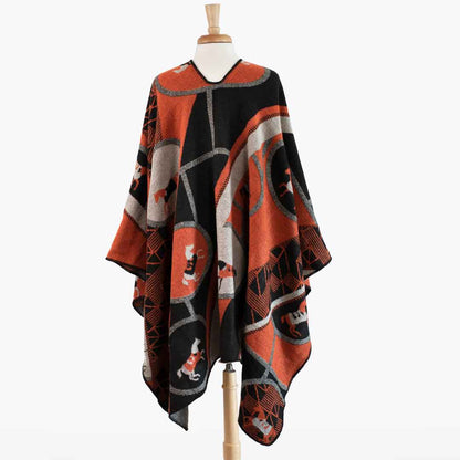 Urban Equestrian  Adina -  Equestrian Motif Shawl in Tangerine, Charcoal and Black Luxe Wrap