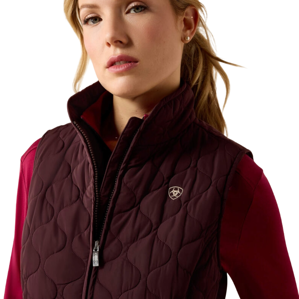 Ariat Women's Ashley 2.0 Insulated Vest model view in Chocolate Plum