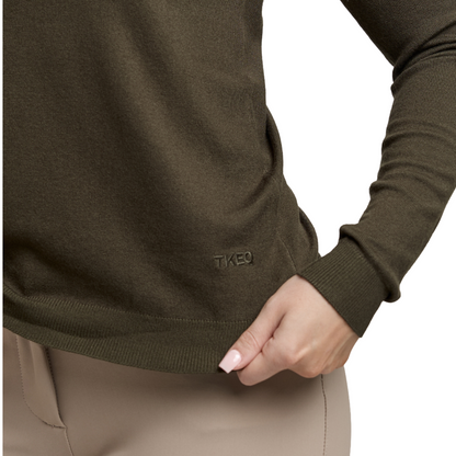 TKEQ Women's Essential Contrast Crewneck Sweater