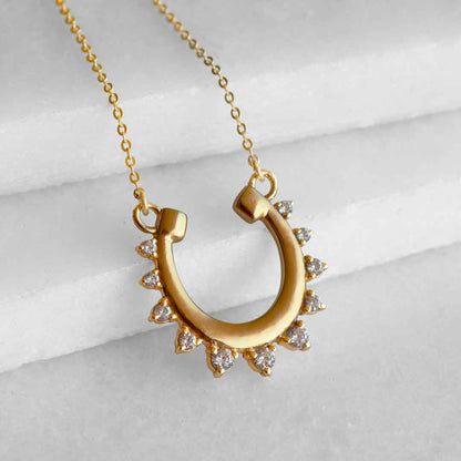 Urban Equestrian  Anola - Diamond Cut Horseshoe Necklace in Gold