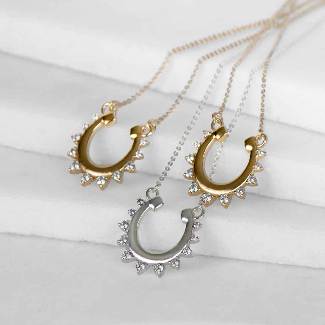 Urban Equestrian  Anola - Diamond Cut Horseshoe Necklace in Gold