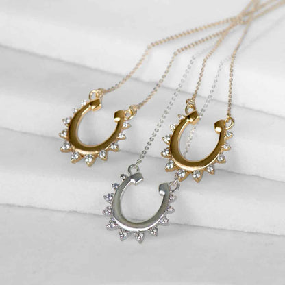 Urban Equestrian  Anola - Diamond Cut Horseshoe Necklace in Gold