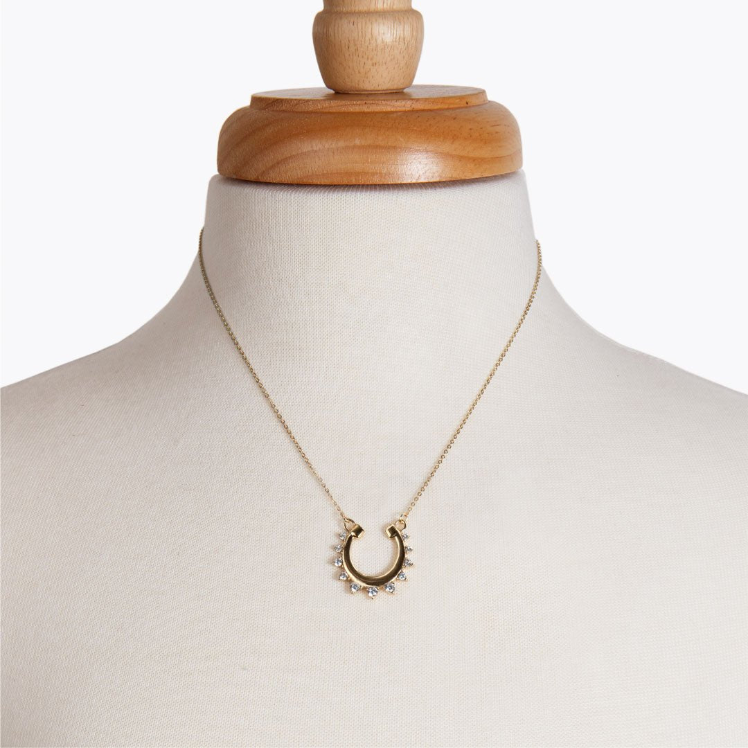 Urban Equestrian  Anola - Diamond Cut Horseshoe Necklace in Gold