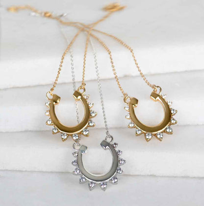 Urban Equestrian  Anola - Diamond Cut Horseshoe Necklace in Silver