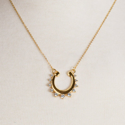 Urban Equestrian  Anola - Diamond Cut Horseshoe Necklace in Gold
