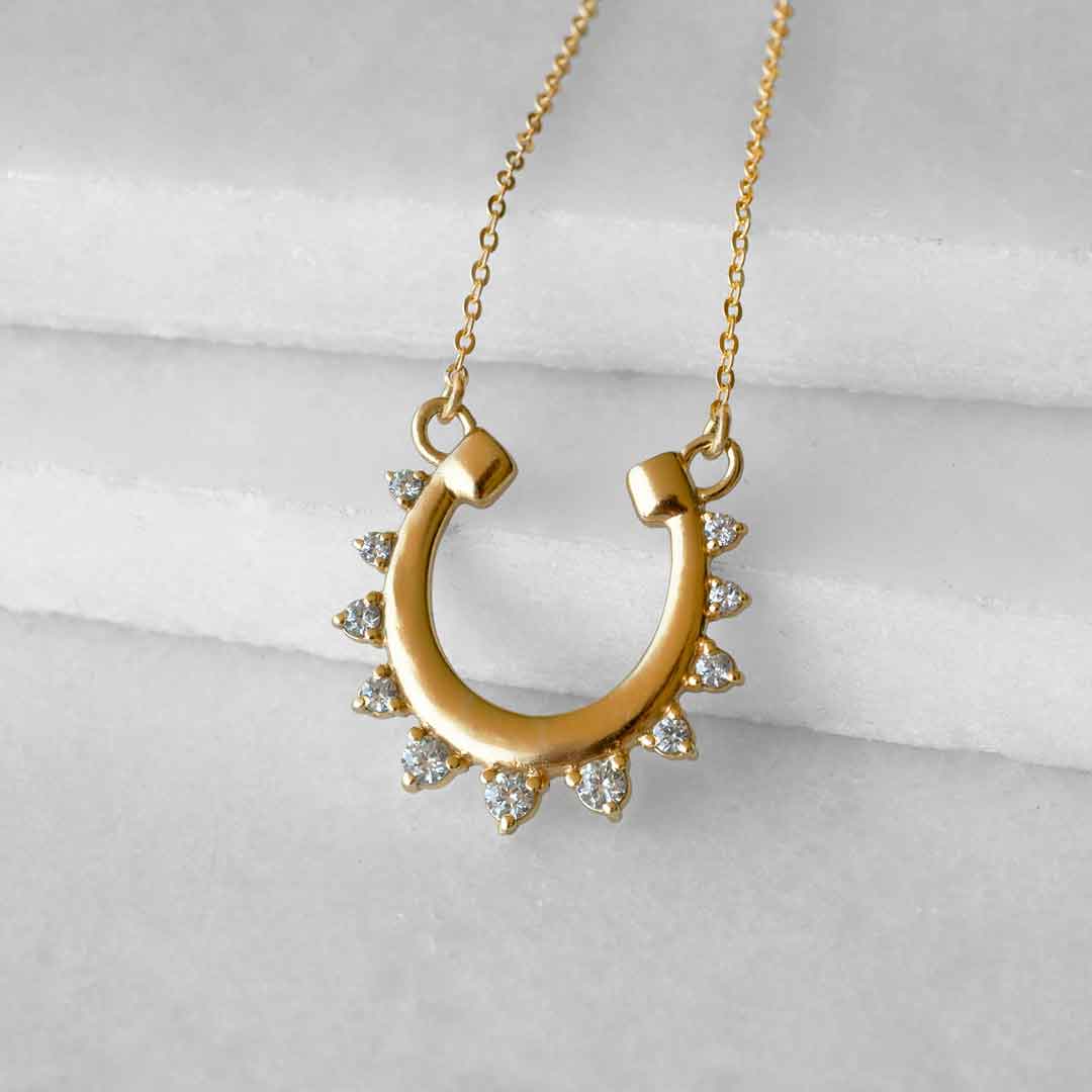 Urban Equestrian  Anola - Diamond Cut Horseshoe Necklace in Gold
