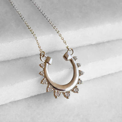 Urban Equestrian  Anola - Diamond Cut Horseshoe Necklace in Silver