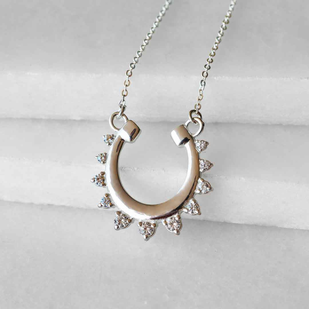 Urban Equestrian  Anola - Diamond Cut Horseshoe Necklace in Silver
