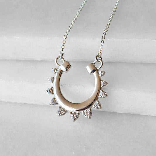 Urban Equestrian  Anola - Diamond Cut Horseshoe Necklace in Silver