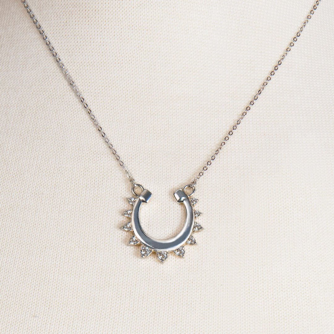 Urban Equestrian  Anola - Diamond Cut Horseshoe Necklace in Silver