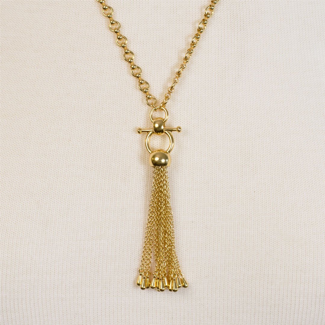 Urban Equestrian  Aria - Chain Tassel Equestrian Horse Bit Necklace in Gold