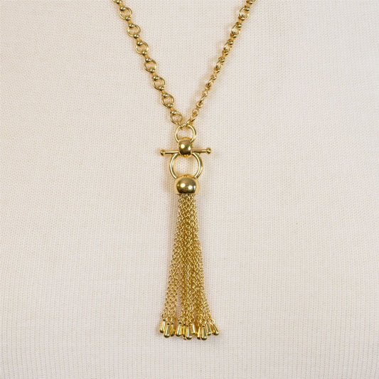 Urban Equestrian  Aria - Chain Tassel Equestrian Horse Bit Necklace in Gold