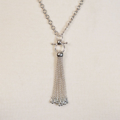 Urban Equestrian  Aria - Chain Tassel Equestrian Horse Bit Necklace in Silver