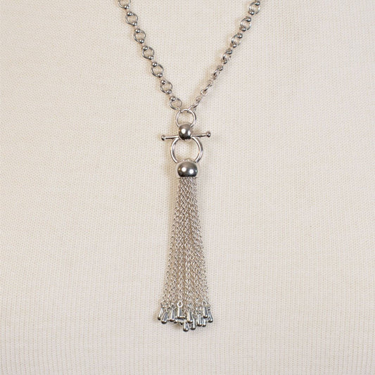 Urban Equestrian  Aria - Chain Tassel Equestrian Horse Bit Necklace in Silver