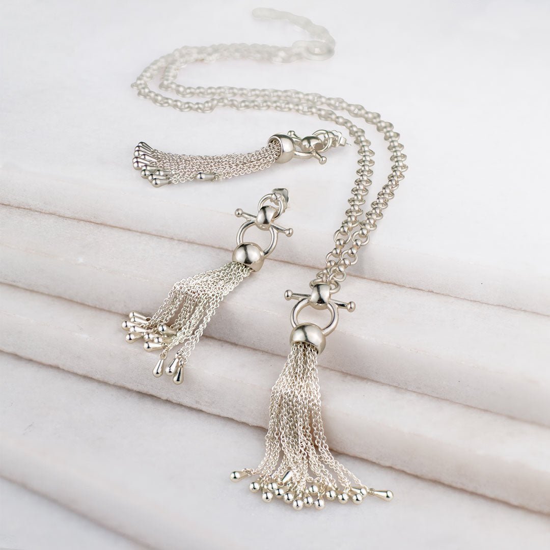 Urban Equestrian  Aria - Chain Tassel Equestrian Horse Bit Necklace in Silver