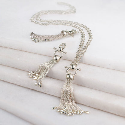 Urban Equestrian  Aria - Chain Tassel Equestrian Horse Bit Necklace in Silver
