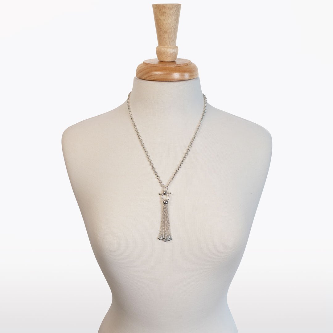 Urban Equestrian  Aria - Chain Tassel Equestrian Horse Bit Necklace in Silver