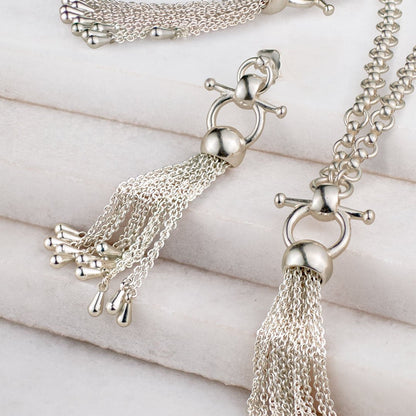 Urban Equestrian  Aria - Chain Tassel Equestrian Horse Bit Necklace in Silver