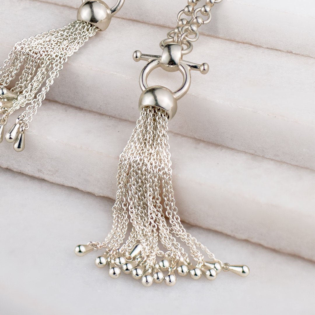 Urban Equestrian  Aria - Chain Tassel Equestrian Horse Bit Necklace in Silver
