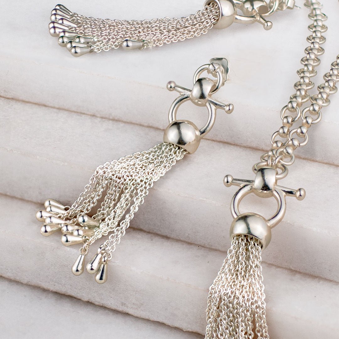 Urban Equestrian  Aria - Chain Tassel Horse Bit Equestrian Earring in Silver