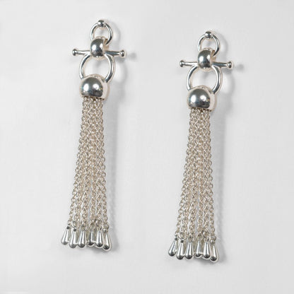 Urban Equestrian  Aria - Chain Tassel Horse Bit Equestrian Earring in Silver
