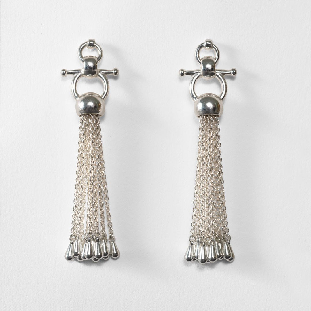 Urban Equestrian  Aria - Chain Tassel Horse Bit Equestrian Earring in Silver