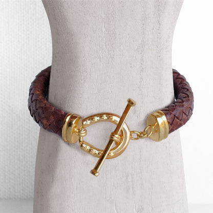Urban Equestrian  Aristo - 14K Gold Vermeil Brown Leather Horseshoe Bracelet
