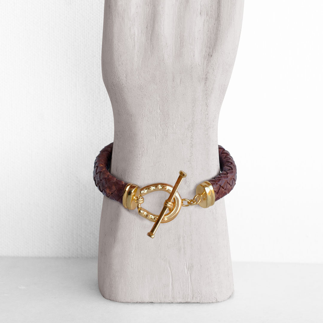 Urban Equestrian  Aristo - 14K Gold Vermeil Brown Leather Horseshoe Bracelet