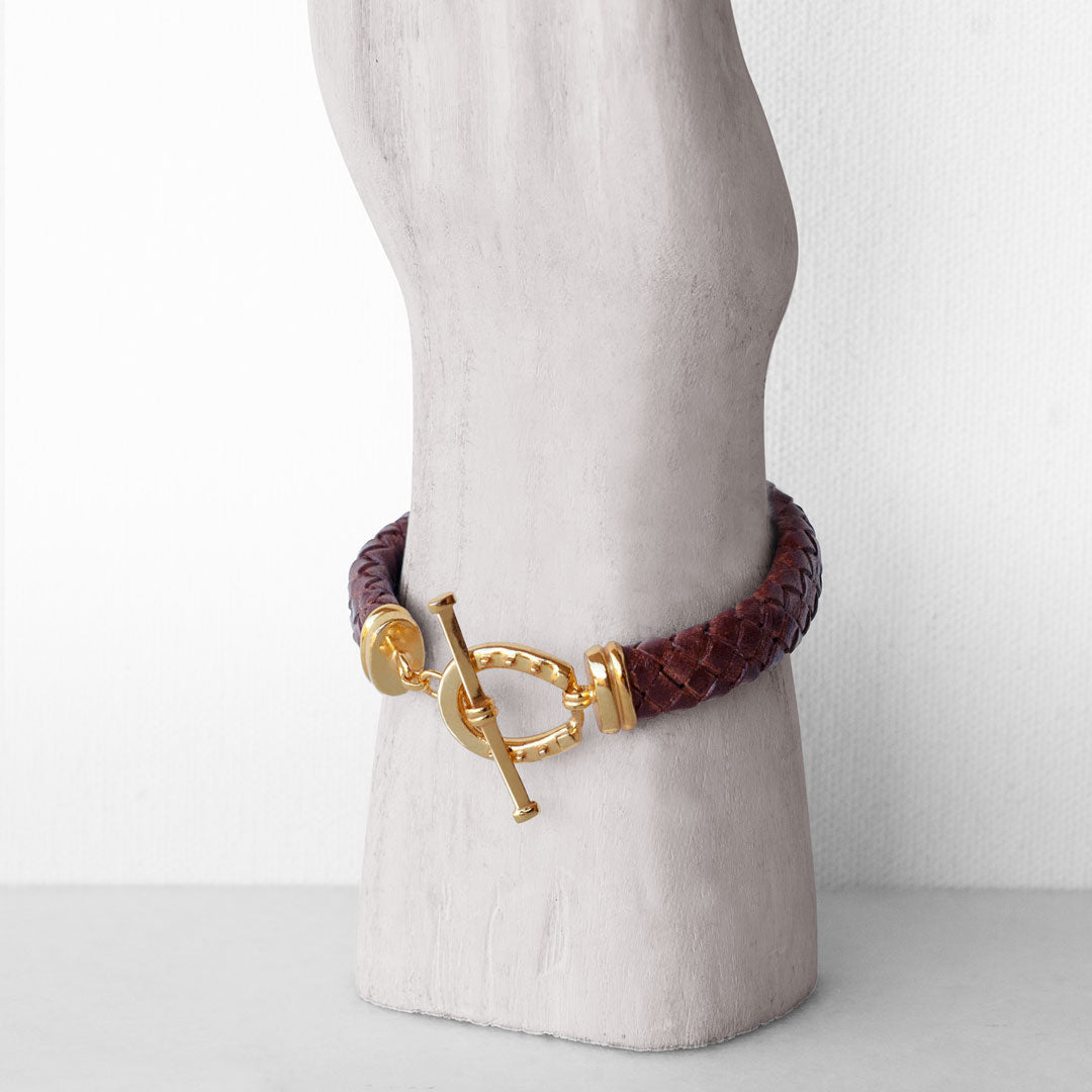 Urban Equestrian  Aristo - 14K Gold Vermeil Brown Leather Horseshoe Bracelet