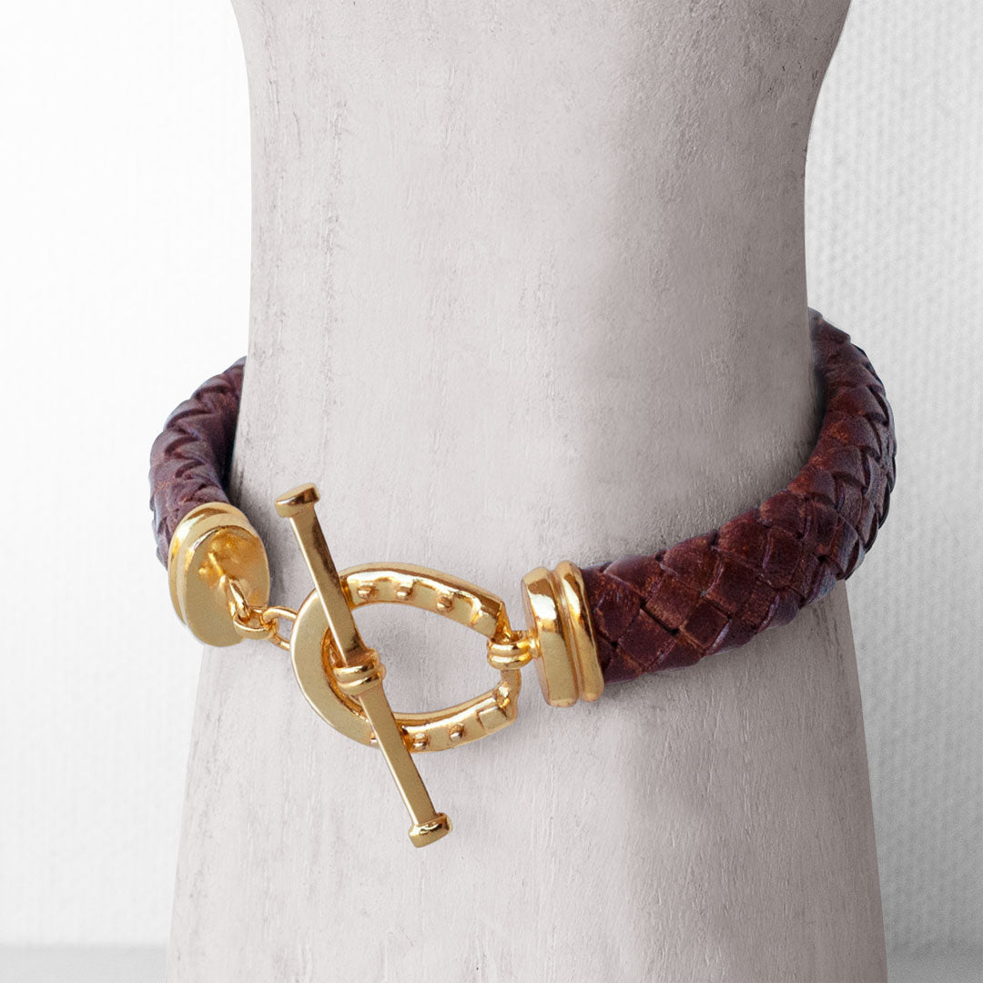 Urban Equestrian  Aristo - 14K Gold Vermeil Brown Leather Horseshoe Bracelet