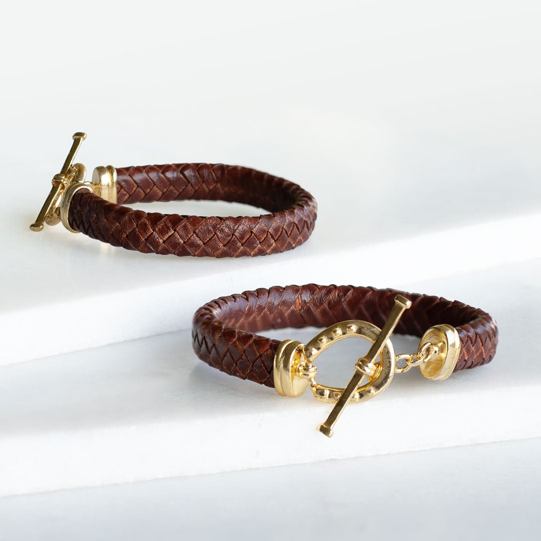Urban Equestrian  Aristo - 14K Gold Vermeil Brown Leather Horseshoe Bracelet