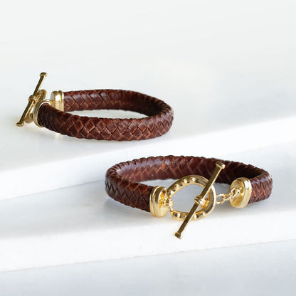 Urban Equestrian  Aristo - 14K Gold Vermeil Brown Leather Horseshoe Bracelet