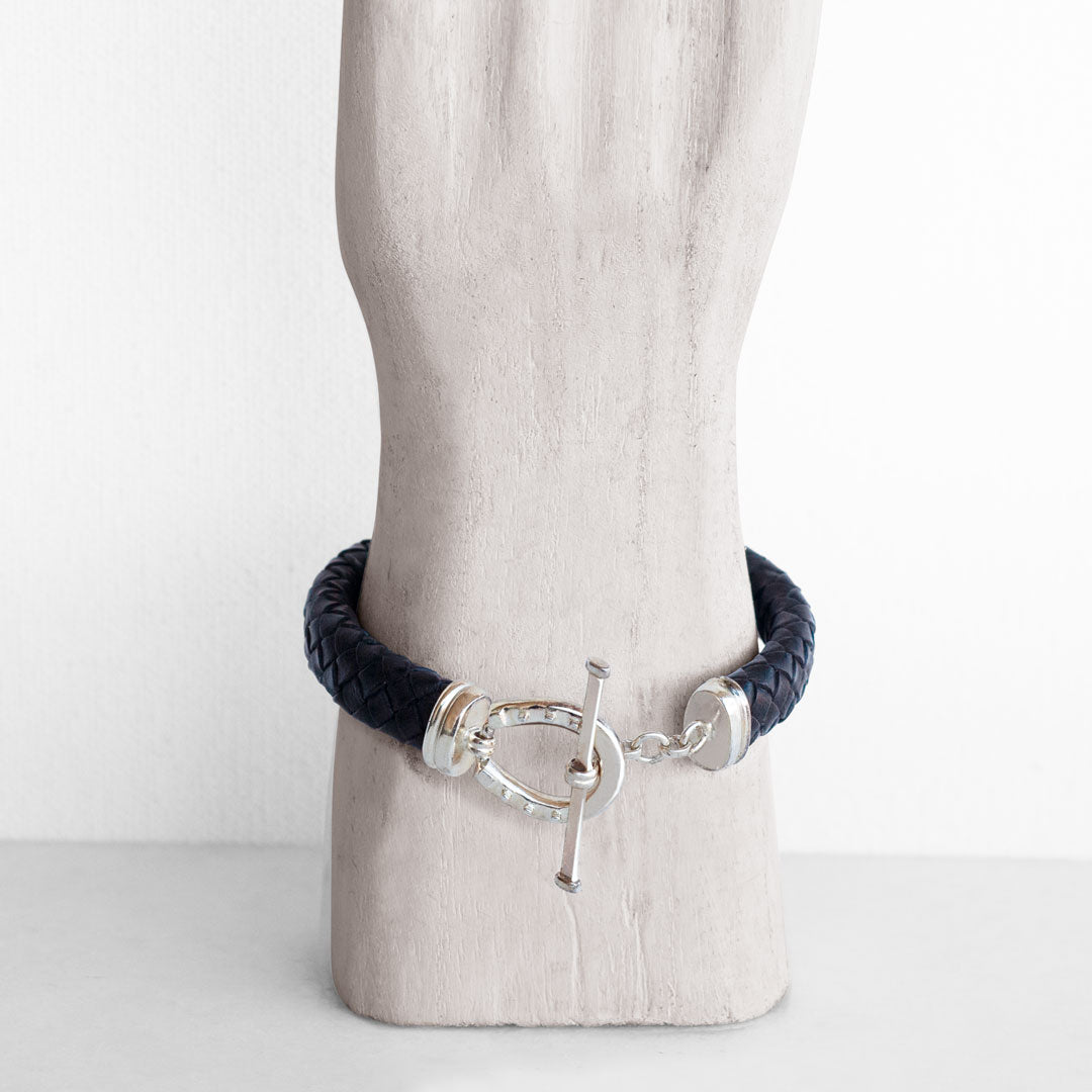 Aristo - Sterling Silver Black Leather Horseshoe Bracelet