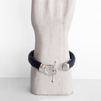 Aristo - Sterling Silver Black Leather Horseshoe Bracelet