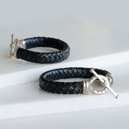 Aristo - Sterling Silver Black Leather Horseshoe Bracelet